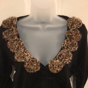 3/4 Sleeve Cotton Black/Leopard Cardigan